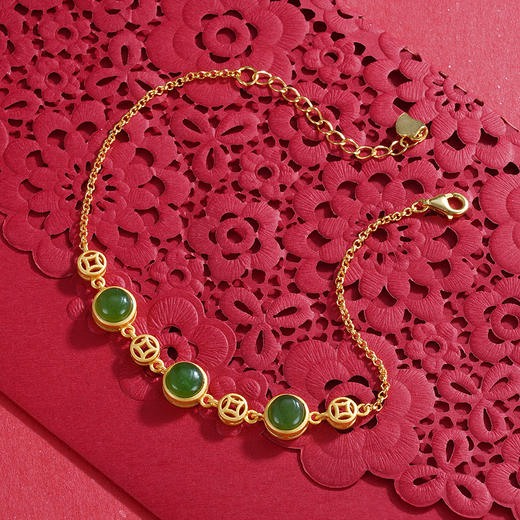 【珠弄】子佩集S925银镀金和田碧玉钱币铜钱手链【ZCW-001】2208 商品图1