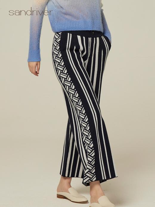 羊绒竖条直筒九分阔腿裤 SJF94K257K 商品图0