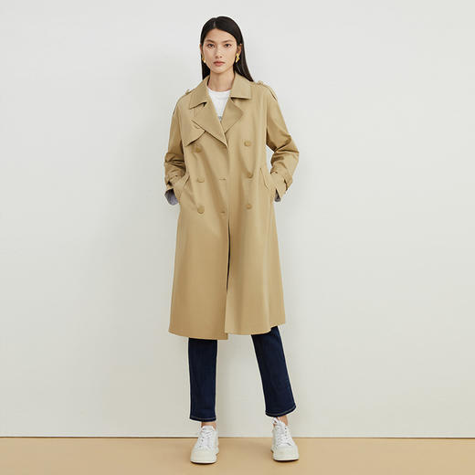 EITIE爱特爱秋新款经典双排扣纯色显瘦百搭纯棉长款风衣外套C2204008 商品图4