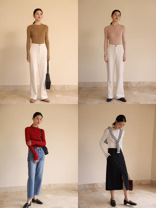 HeyDress半高领针织衫女秋冬圆领修身设计感打底衫内搭上衣 商品图1