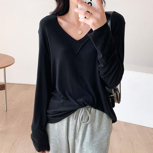 CPMY7162新款时尚气质休闲宽松显瘦百搭V领长袖打底衫 商品图2