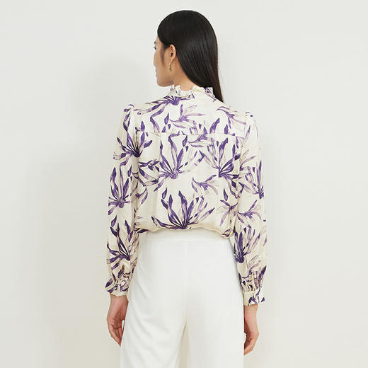 EITIE爱特爱秋季新款V领显瘦飘带印花衬衣7109805 商品图4