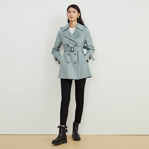 EITIE爱特爱秋季新款经典双排扣显瘦通勤蓝色a字收腰风衣外套C2204006 商品图3