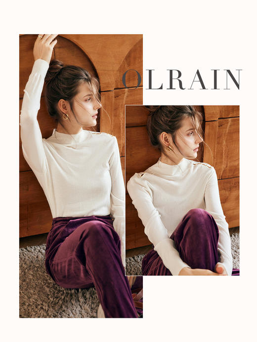 OLrain欧芮儿法式杏色针织衫女早秋2022新款修身镂空半高领打底衫 商品图0