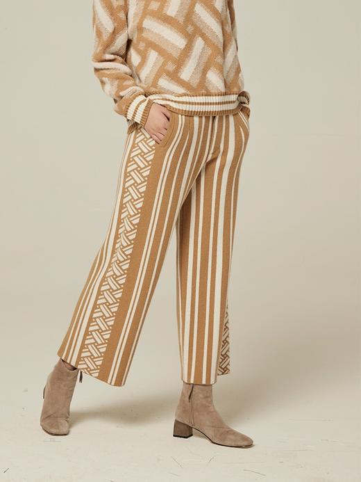 羊绒竖条直筒九分阔腿裤 SJF94K257K 商品图1