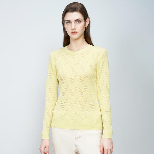 【圆领镂空羊绒衫】羊绒世家22年秋冬新品女士100%山羊绒衫圆领套头内搭针织保暖毛衣 商品图1