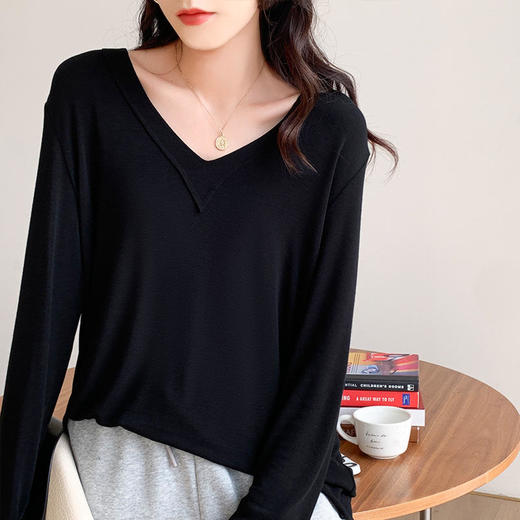 CPMY7162新款时尚气质休闲宽松显瘦百搭V领长袖打底衫 商品图1