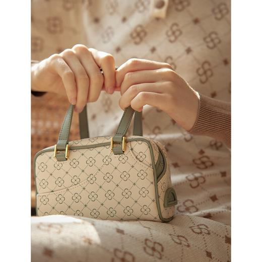 simpleretro波士顿包迷你小包包女秋斜挎包法式印花手提包 商品图2