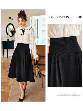 OLrain欧芮儿法式黑色半身裙女早秋2022新款高腰小众设计感A字裙