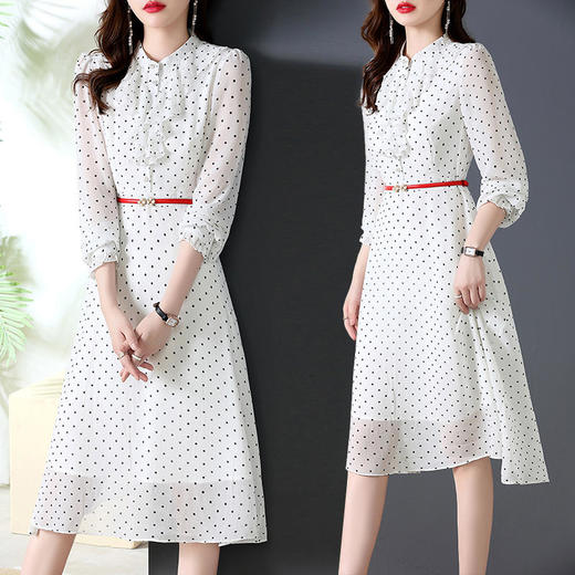 秋装新款，法式波点印花收腰连衣裙送腰带HR-CPYY22025 商品图3