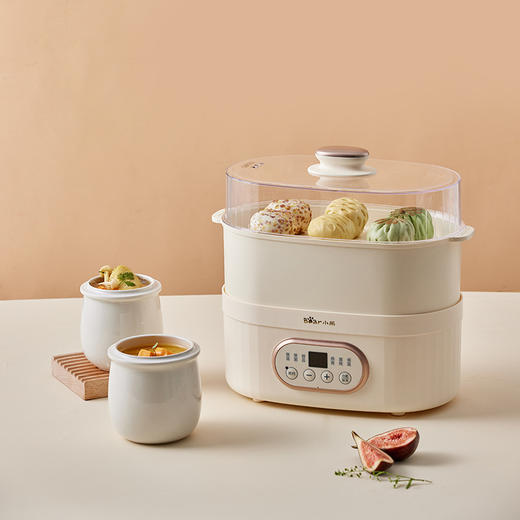 【小程序】小熊电炖锅陶瓷电炖盅隔水炖煲汤锅bb煲煲粥锅燕窝炖盅 DDZ-C10V1 米黄色 带蒸笼 商品图11