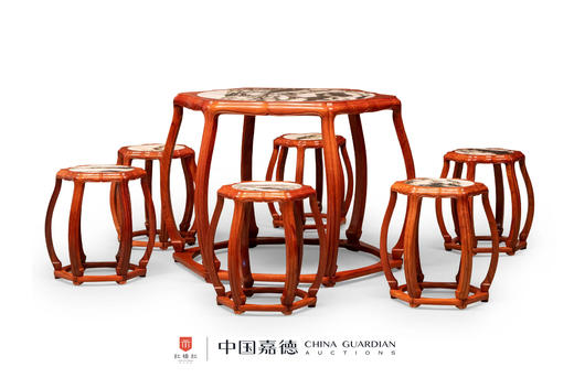 红桥红  家具严选  缅甸花梨（大果紫檀）【石面 海棠桌 七件套】 商品图1