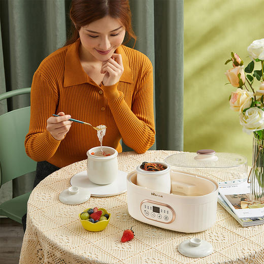 【小程序】小熊电炖锅陶瓷电炖盅隔水炖煲汤锅bb煲煲粥锅燕窝炖盅 DDZ-C10V1 米黄色 带蒸笼 商品图6