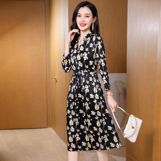 印花时尚气质百搭真丝连衣裙 ASE2352 商品图1