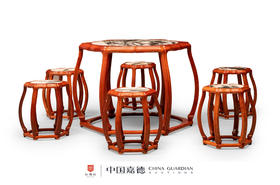 红桥红  家具严选  缅甸花梨（大果紫檀）【石面 海棠桌 七件套】