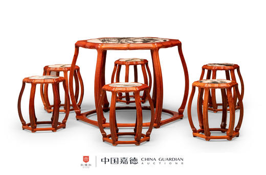 红桥红  家具严选  缅甸花梨（大果紫檀）【石面 海棠桌 七件套】 商品图0