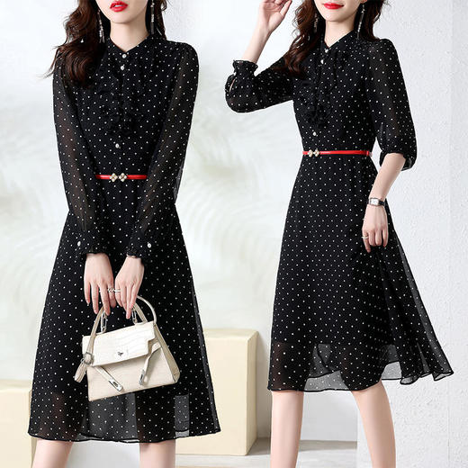秋装新款，法式波点印花收腰连衣裙送腰带HR-CPYY22025 商品图2