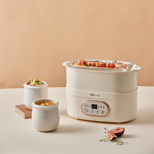 【小程序】小熊电炖锅陶瓷电炖盅隔水炖煲汤锅bb煲煲粥锅燕窝炖盅 DDZ-C10V1 米黄色 带蒸笼 商品图10