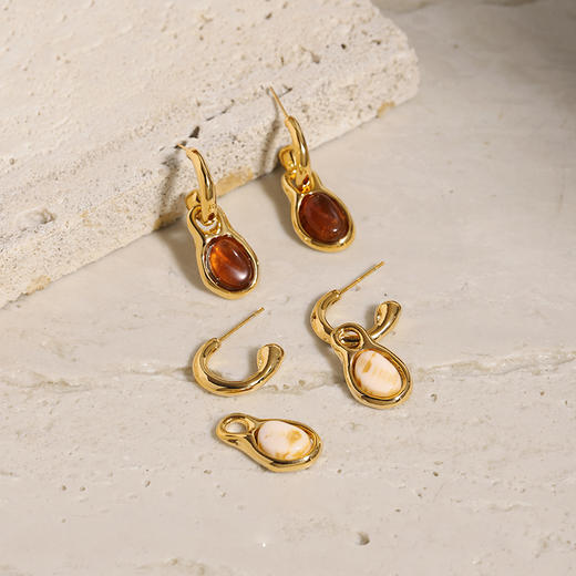 Oflye潮流饰品 轻奢复古小众气质耳环女高质感树脂可拆耳坠时尚耳钉新款潮 商品图3