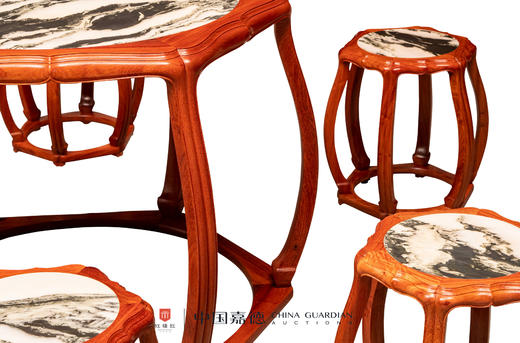 红桥红  家具严选  缅甸花梨（大果紫檀）【石面 海棠桌 七件套】 商品图3