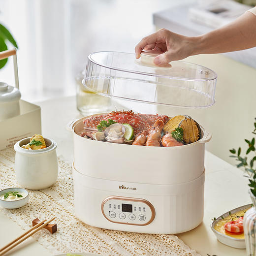 【小程序】小熊电炖锅陶瓷电炖盅隔水炖煲汤锅bb煲煲粥锅燕窝炖盅 DDZ-C10V1 米黄色 带蒸笼 商品图4