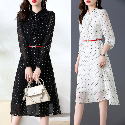 秋装新款，法式波点印花收腰连衣裙送腰带HR-CPYY22025 商品图0