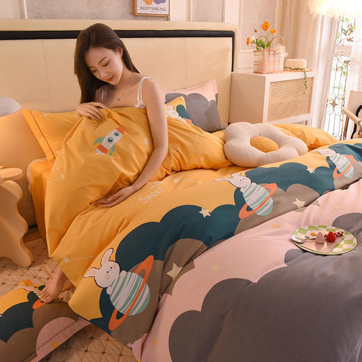 【60支纯棉加厚生态磨毛四件套】升级喷气面料 简约风秋冬三件套 全棉织造 温暖居家好物 在被窝沐浴阳光 商品图1