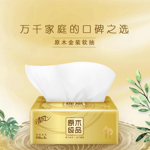 清风原木纯品金装系列 清风3层110抽24包（2提）（母婴可用）（新老包装交替发货） 商品图2