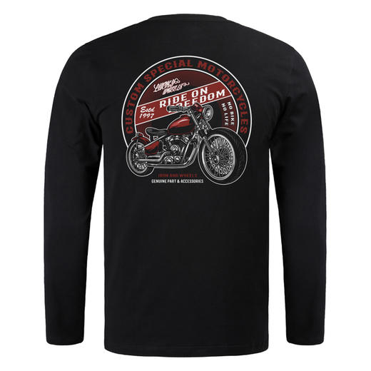 自由基地秋冬机车图案长袖印花T恤衫弹力棉打底衣男装个性潮流款 NMT-1887 商品图3