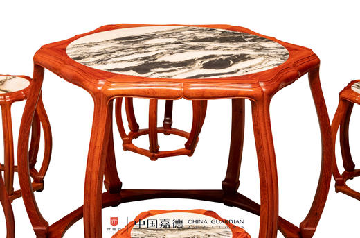 红桥红  家具严选  缅甸花梨（大果紫檀）【石面 海棠桌 七件套】 商品图2