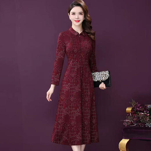 WXY-F2-6699新款法式轻奢优雅气质修身显瘦中长款亮丝印花连衣裙 商品图2