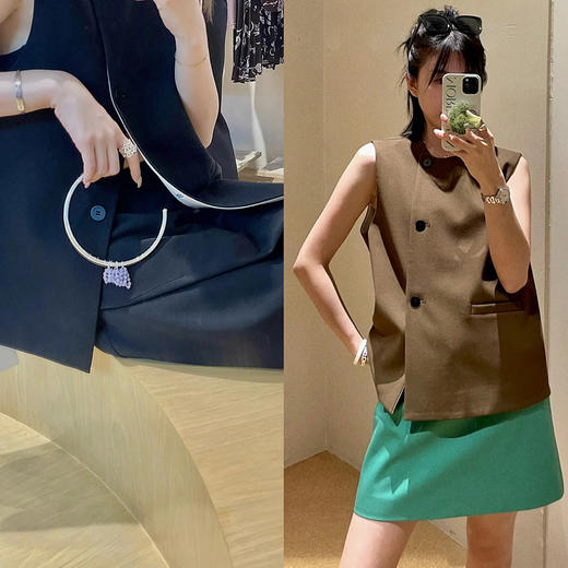 HIDEMI 简约廓形西装三件套西装/马夹/长裤 巧克力棕/黑色 商品图2