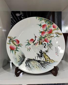 粉彩花鸟赏盘【鹤寿图】