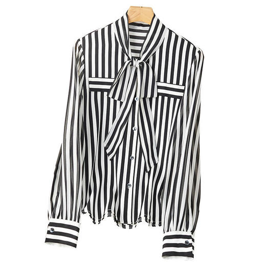 2022秋装新款衬衫女长袖条纹系带优雅女士衬衣雪纺衫DB-A1871 商品图5