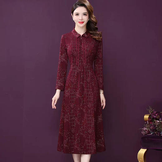 WXY-F2-6699新款法式轻奢优雅气质修身显瘦中长款亮丝印花连衣裙 商品图1