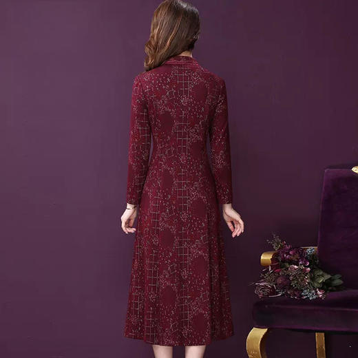 WXY-F2-6699新款法式轻奢优雅气质修身显瘦中长款亮丝印花连衣裙 商品图3