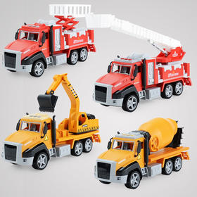 【博乐里】YZ789 灯光音乐故事车 儿童仿真惯性工程车模型套装 城市环卫消防车 会讲故事的玩具车