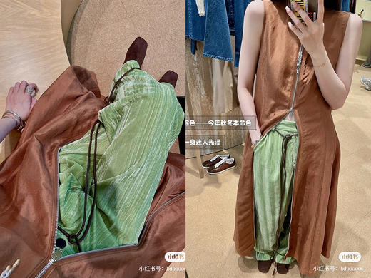 HIDEMI 简约设计感圆领拉链式收腰显瘦亚麻连衣裙 黑色/咖啡色 商品图1