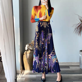 XXCFS-22BQ002C-62新款复古民族风高腰长款印花百褶垂感半身裙