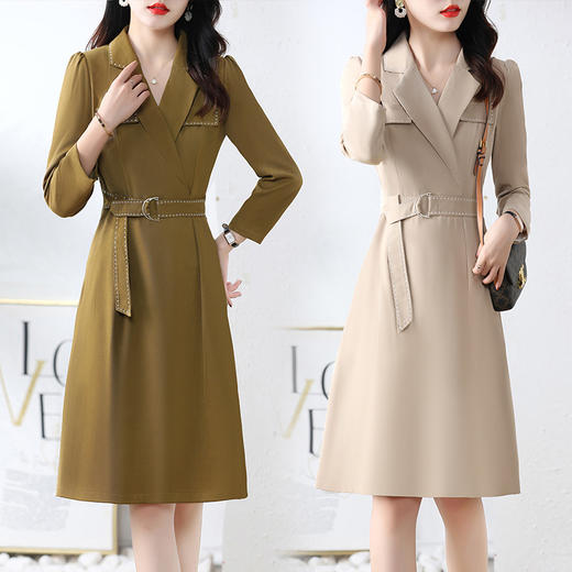 2022秋装气质风衣裙淑女减龄经典款显瘦长袖时尚连衣裙HR-ZRX6013 商品图3