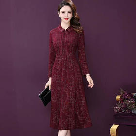 WXY-F2-6699新款法式轻奢优雅气质修身显瘦中长款亮丝印花连衣裙