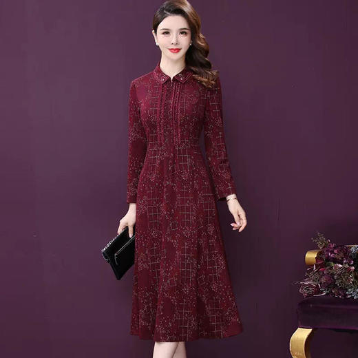 WXY-F2-6699新款法式轻奢优雅气质修身显瘦中长款亮丝印花连衣裙 商品图0