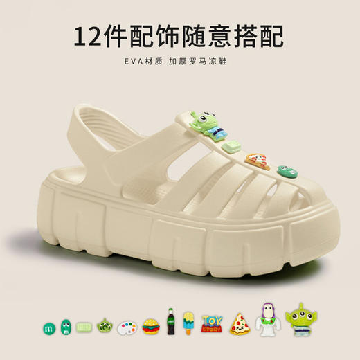 【复古罗马拖鞋】新款厚底粗跟包头镂空 复古罗马凉鞋女洞洞花园鞋diy配件凉鞋 商品图0