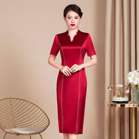 醋酸缎妈妈装婚礼礼服新款喜婆婆婚宴装复古改良旗袍连衣裙WXG-A2299026