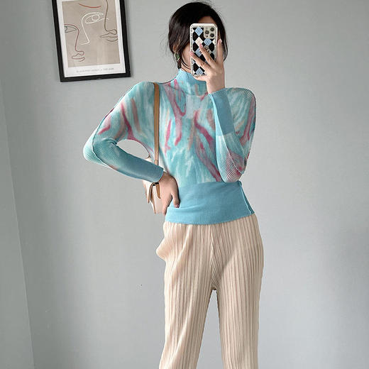 XXCFS-L1038YH-044新款时尚气质修身显瘦高领长袖褶皱打底衫 商品图1