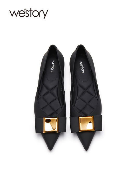 westory真皮一脚蹬气质浅口尖头22年秋季新款法式平底单鞋女72701 商品图3