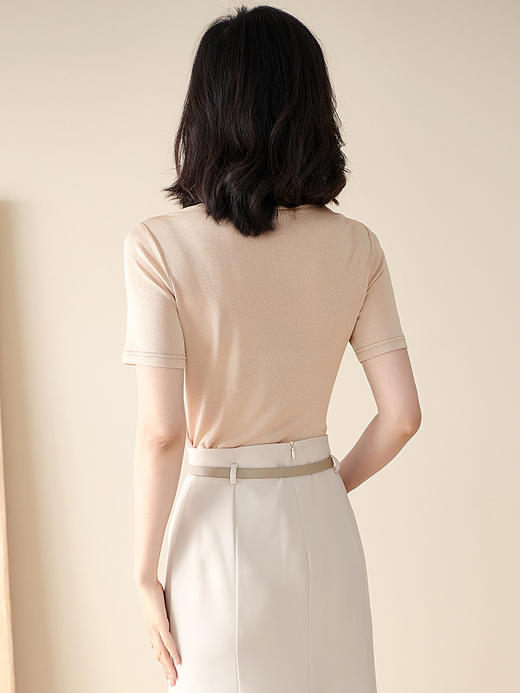 米思阳2025夏季新款荡领针织打底衫内搭修身亮丝短袖T恤女0545 商品图2