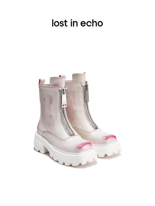 lost in echo  西装靴系列方头前置双拉链擦色厚底西装靴 商品图0