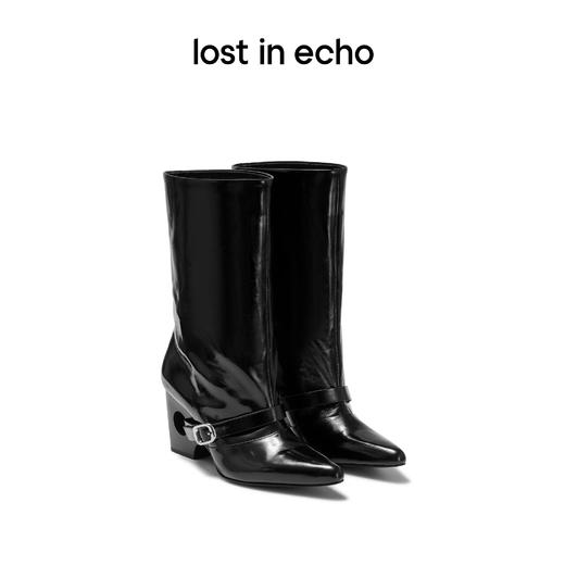 【下架】lost in echo设计师品牌尖头穿孔皮带装饰阔筒靴裤腿靴女2022 商品图0