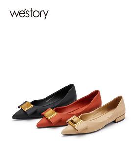 westory真皮一脚蹬气质浅口尖头22年秋季新款法式平底单鞋女72701